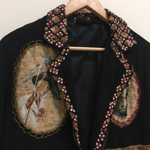 Vintage sequin cowgirl cowboy boot tapestry jacket - Picture 4 of 6